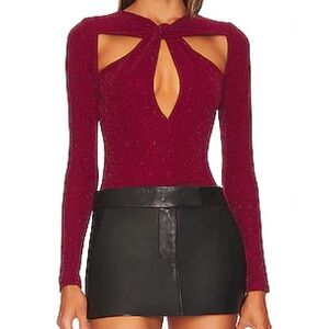 Michael Costello Suki Bodysuit in Dark Red